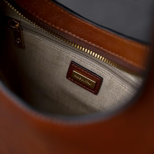 Time Resistance Leather Handbag - Purse for Women - Moon Bag - Top Handle Bag – Crescent Hobo Bag, Cognac Brown