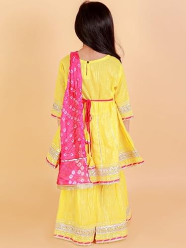 LITTLE GINNIE Cotton Kurta Sharara Set for Girls 3-4 Years-Ethnic Wear for Kids Girls - Yellow