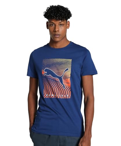 Puma Men's Graphic Print Slim Fit T-Shirt (679405_Blazing Blue