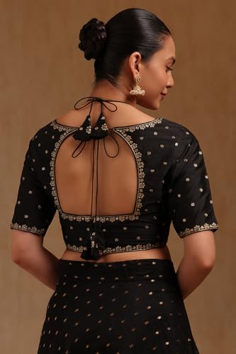 Soch Womens Black Tussar Embroidered Padded Blouse with Zari