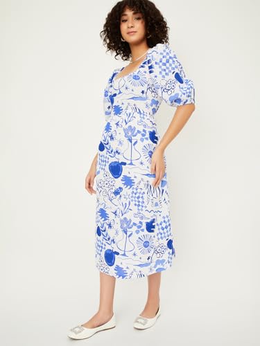 Max Women's Cotton Classic Midi Dress (MDDRS52004B_Blue