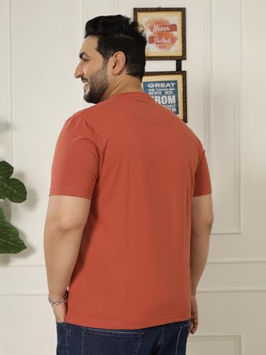 JOHN PRIDE Plus Size Men Regular Fit Printed Short Sleeves Rust Round Neck Stretchable T-Shirt (JPTSR32445_7XL_Rust)