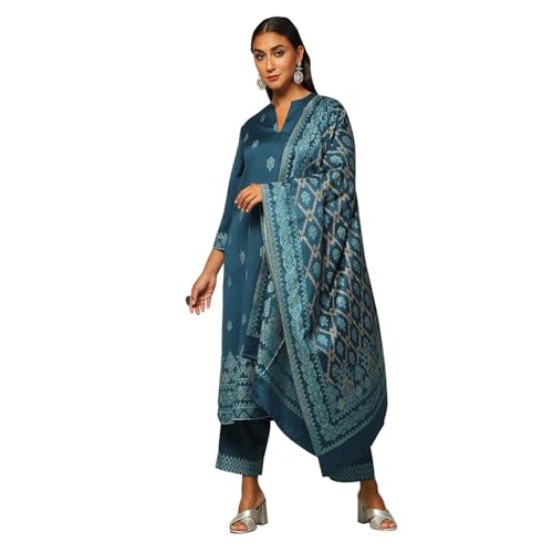 Rangriti Women's Acrylic Kurta Set (WNTRWR20257AW24BLU_Blue