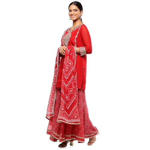 BIBA Women's Red Polyester Blend Straight Suit Set_38