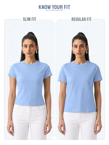 The Souled Store Supergirl: Super Suit Women and Girls Short Sleeves Round Neck Blue Graphic Printed Cotton Slim Fit Stretch Lightweight Everyday T-Shirts