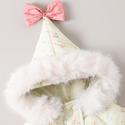 Hopscotch Girls Full Sleeves Beige Floral Bow Applique Long Coat For Ages(4-5 Years)