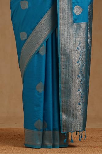 Soch Womens Blue Viscose Silk Ethnic Motifs Zari Woven Saree