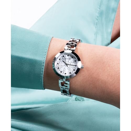 Guess Gb Lady G Analog Watch for Women with Silver Round Dial & Silver Stainless Steel Bracelet Band Water Resistant Women's Wrist Watches - GW0549L1
