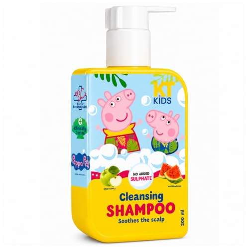 KT KIDS Peppa Pig Cleansing Shampoo Pediatrician Approved Ages 3-12 Year Mild Formula Enriched with Green Apple & Watermelon 200ml