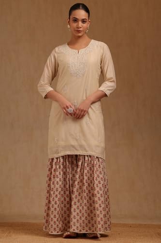 Soch Womens Beige Chanderi Embroidered Salwar Suit