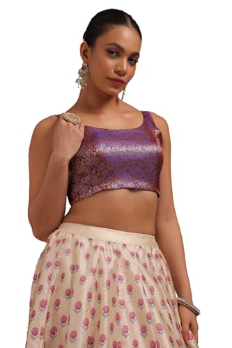 Soch Women's Tissue Zari Woven Sleeveless Regular Fit Blouse (BLSLJQD00733_Purple 36)