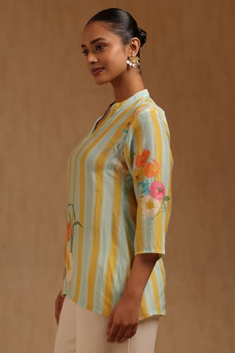 Soch Womens Powder Blue Muslin Floral Tunic