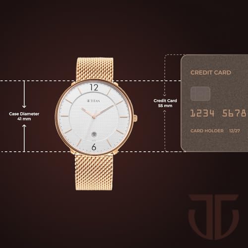 Titan Black & Gold Quartz Analog with Date White Dial Rose Gold Stainless Steel Strap Watch for Men - NT1849WM01