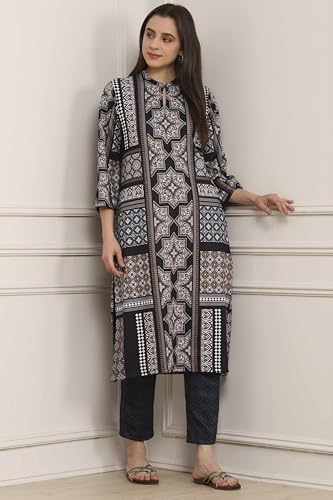 Biba Women Black Polyester Printed Straight Kurta Pants Set_38