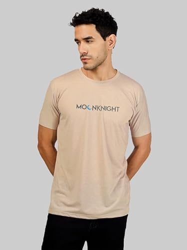 T-70 Men's Printed Round Neck Half Sleeves Poly-Cotton T-Shirt | Color - Fawn | Size - L (254)