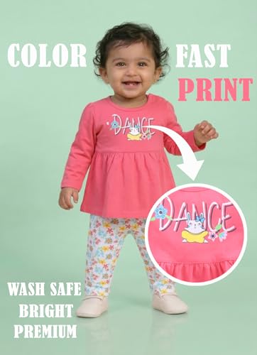 MI Kidz Pure Cotton Full Sleeves Frock and Pant Set for Baby Girls