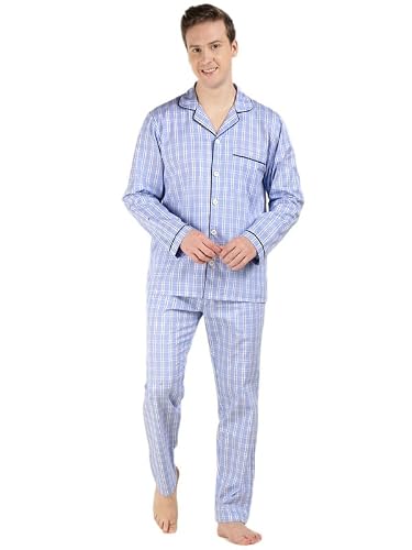 Hancock Men Cotton Checked Relaxed Fit Night Suit Blue Size M