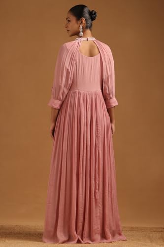 Soch Womens Blush Pink Chinon Floral Gown with Cutdana