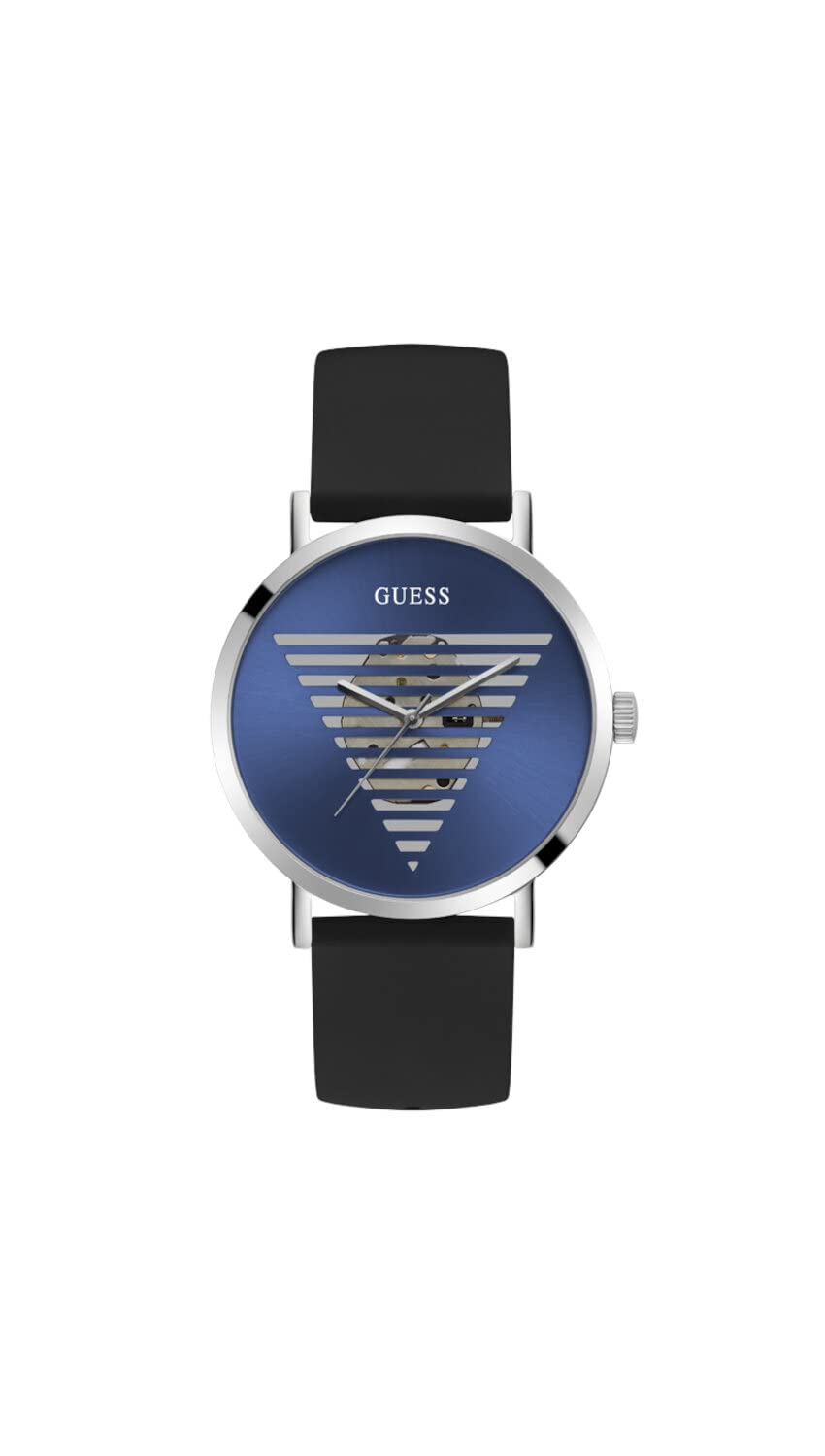 GUESS Silicone Analog Blue Dial Men Watch-Gw0503G2, Black Band