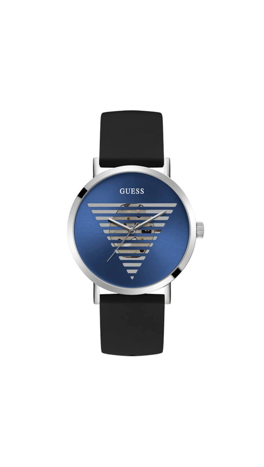 GUESS Silicone Analog Blue Dial Men Watch-Gw0503G2, Black Band