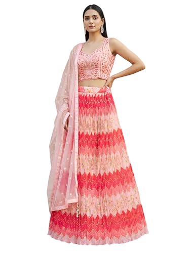 Zeel Clothing Women's Chinon Silk Embroidered Mirror Work Lehenga Choli with Dupatta (115-Pink-Women-Lehenga-Choli-Set; Free Size; Pink)