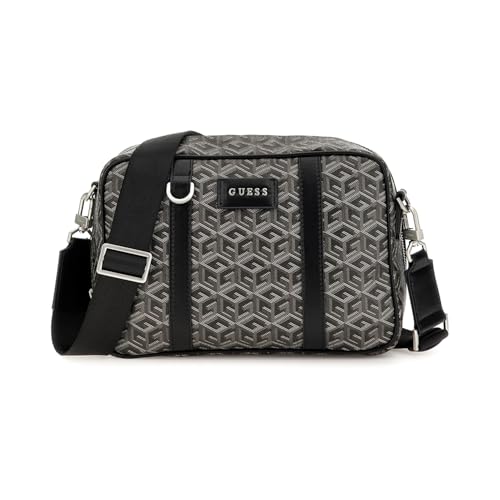 GUESS Men Grey Printed Crossbody Bag with Zip Closure
