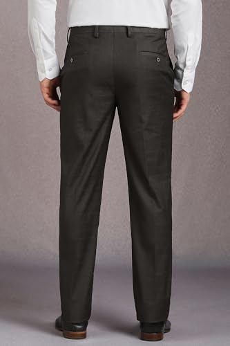 Louis Philippe Men Charcoal Textured Flat Front Formal Trousers