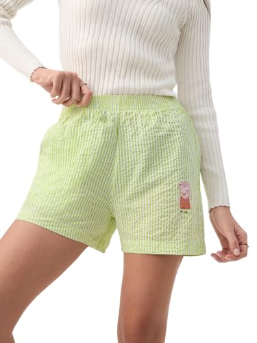 The Souled Store Peppa Pig: Chill with Peppa Kids Elastic Waistband Light Green Striped Embroidered Cotton Blend Regular Fit Casual Boxer Shorts