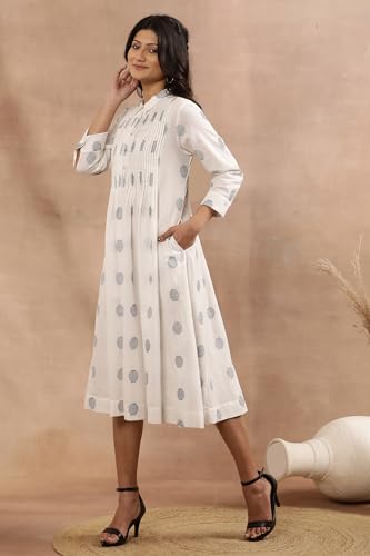 W Women White Polka Print Cotton Flarred Dress_24FEW11081-313884_L