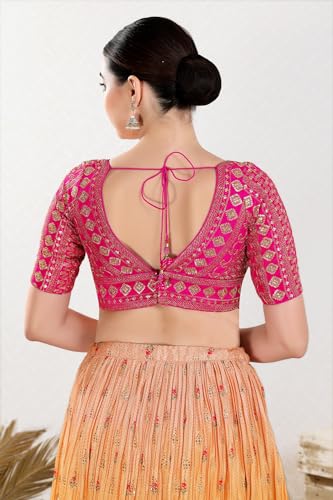 S SALWAR STUDIO Gold Embroidered Saree Blouse_VF-0428-PINK-38