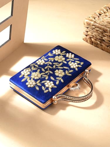 TOOBA Blue Handicraft Beautiful Bling Box Clutch Bag for Wedding, Gift Family & Friends