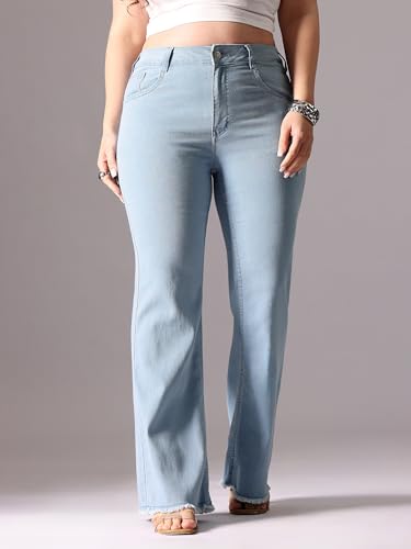 Miss Chase A+ Women's High Rise Regular Stretchable Denim Bootcut Shaping Jeans (APSS22DEN12-19-167-40, Powder Blue, 40)