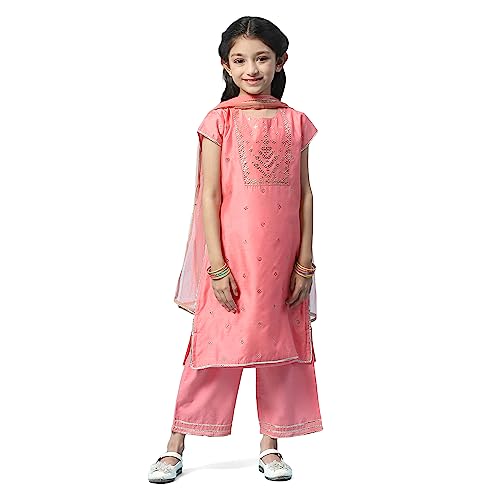 Biba Girl's Cotton Printed Straight Kid (Kw5222_Pink_5, Salwar Suit Set)