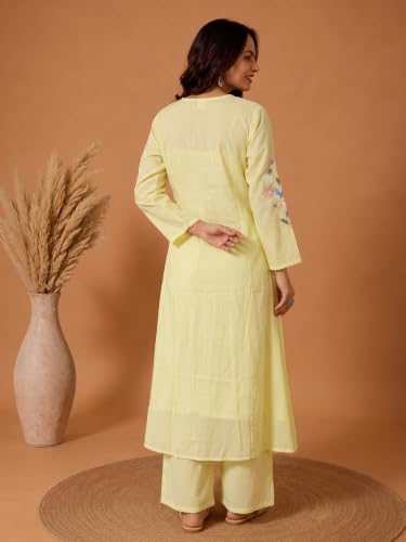 Varanga yellow embroidered muslin kurta set with dupatta