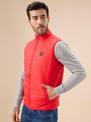 Status Quo Men's Quilted Sleeveless Puffer Jacket with Side Patch Logo and Zipper Closure | 95% Polyester 5% Spandex | ORANGE | XXL Size
