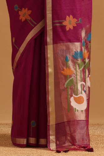 Soch Womens Wine Tissue Woven Design Saree