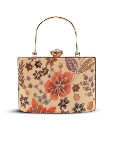 THE TAN CLAN Petal Beige Casket Clutch | Box-Style Evening Bag for Women | Party & Wedding Clutch Purse