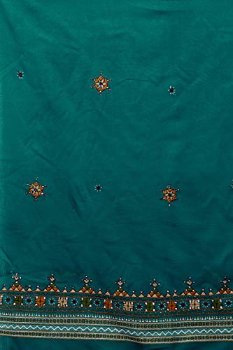 Exotic India Women's Shawl from Kutch with Central Embroidered Chakra and Mirrors Pure Wool Shawl (SWD54--alpine-green)