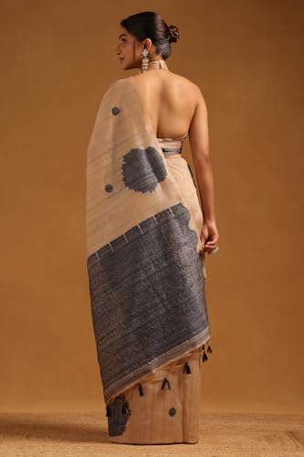 Soch Womens Navy Blue Tussar Woven Design Saree