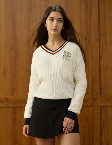 U.S. POLO ASSN. Textured Relaxed Fit Sweater (UWAW25SWE216_White_M)
