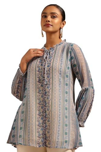 Soch Womens Blue Chiffon Botanical Tunic