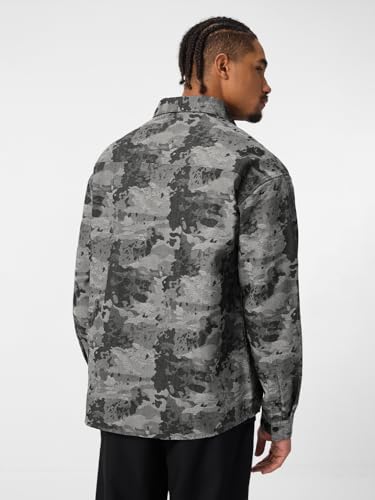 The Souled Store: Dark Mirage Men and Boys Long Sleeve Spread Collar Grey Abstract Print Cotton Blend Lightweight Everyday Office Wear Easy to Style Casual Relaxed Fit Shirt