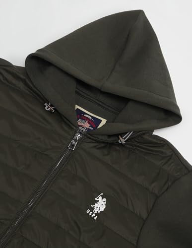 U.S. Polo Assn. Denim Co. Men's Green Solid Hooded Long Sleeve Casual Polyester Regular Fit Quilted Jacket (UDJCK1408_Green_L)