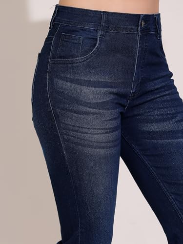 Dolce Crudo Women's High-Rise Regular-Length Stretchable Flared Denim Jeans (DOSS24DEN12-92-358-30, Olympic Blue, 30)