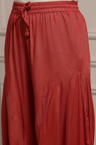 Biba Women Burnt Orange Viscose Blend Straight Printed Suit Set_42