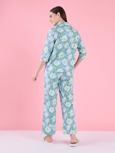 Sweet Dreams Women's Floral Printed Front Open Pyjama Set