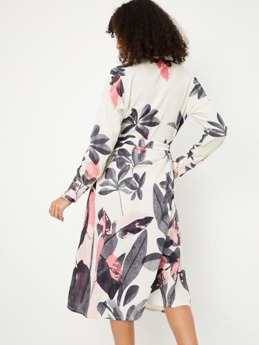 Max Women Floral Printed Shirt Dress (Off White_XL)
