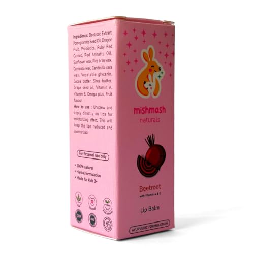 Mishmash Naturals Beetroot Lip Balm for Kids, Ages 3-14, 3g