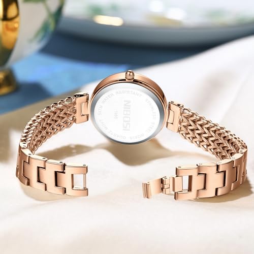 NIBOSI Watch for Woman Analog Quartz Rose Gold Stainless Steel Mesh Band Women Watches Stylish Diamond Wrist Watch Waterproof (Rose Green)