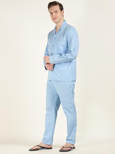Hancock Men Cotton Striped Night Suit Multicolor Size L